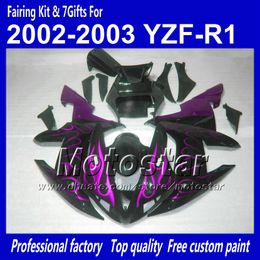 Motorcycle fairings for YAMAHA 2002 2003 YZF-R1 02 03 YZF R1 YZFR1000 purple flame in black bodywork fairing MM35