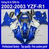 7Gifts Anpassade motorcykelmässor för Yamaha 2002 2003 YZF-R1 02 03 YZF R1 YZFR1000 GLOSSY BLÅ SVART ABS FAIRING MM79