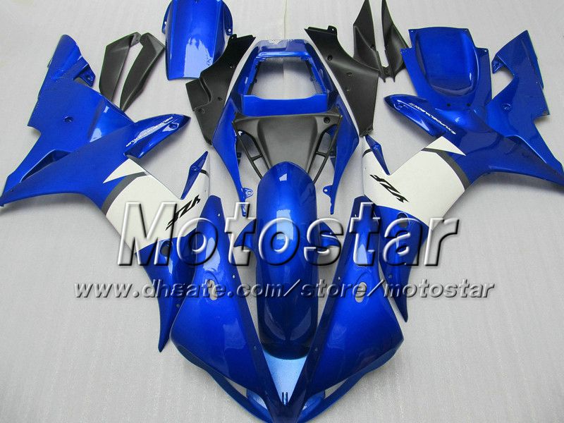 7Gifts Anpassade motorcykelmässor för Yamaha 2002 2003 YZF-R1 02 03 YZF R1 YZFR1000 GLOSSY BLÅ SVART ABS FAIRING MM79