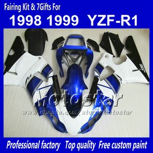 7Gifts maßgeschneiderte Karosserieverkleidungen für Yamaha 1998 1999 YZF-R1 98 99 YZF R1 YZFR1000 blau weiß schwarz ABS-Verkleidung NN12