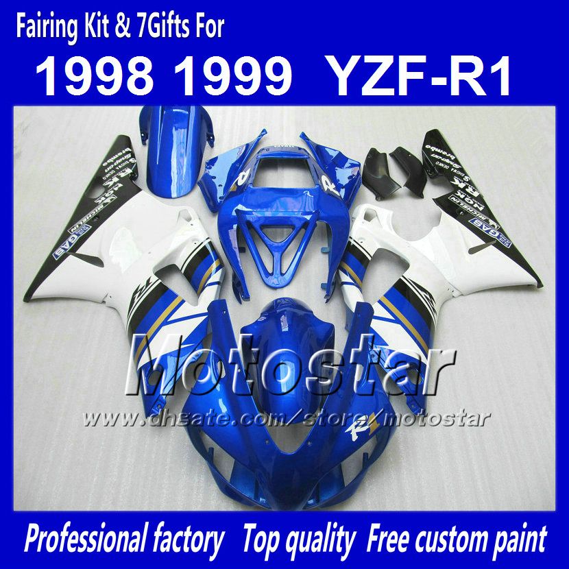 

7 Gifts custom bodywork fairings for YAMAHA 1998 1999 YZF-R1 98 99 YZF R1 YZFR1000 blue white ABS fairing NN18, Multi-color
