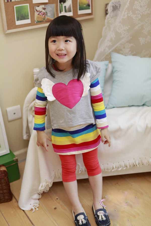 2020 Baby Clothing Korean Design Rainbow Striped T Shirt And Hoodies