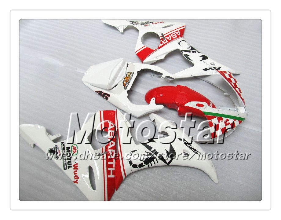 7 gåvor fairing kit för yamaha 2003 2004 yzf-r6 03 04 yzfr6 yzf r6 yzf600 rött i vita mässor set oo18