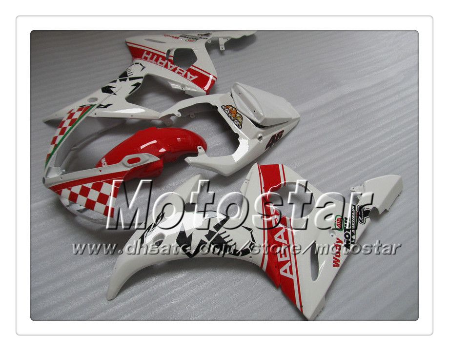 7 Prezentów Zestaw owiewki dla Yamaha 2003 2004 YZF-R6 03 04 YZFR6 YZF R6 YZF600 RED in White Fairings Zestaw OO18