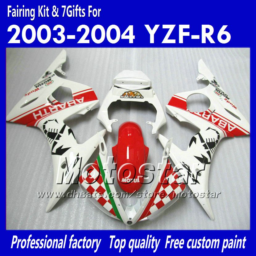 7 Kit carenatura regali per YAMAHA 2003 2004 YZF-R6 03 04 YZFR6 YZF R6 YZF600 rosso in carene bianche set OO18