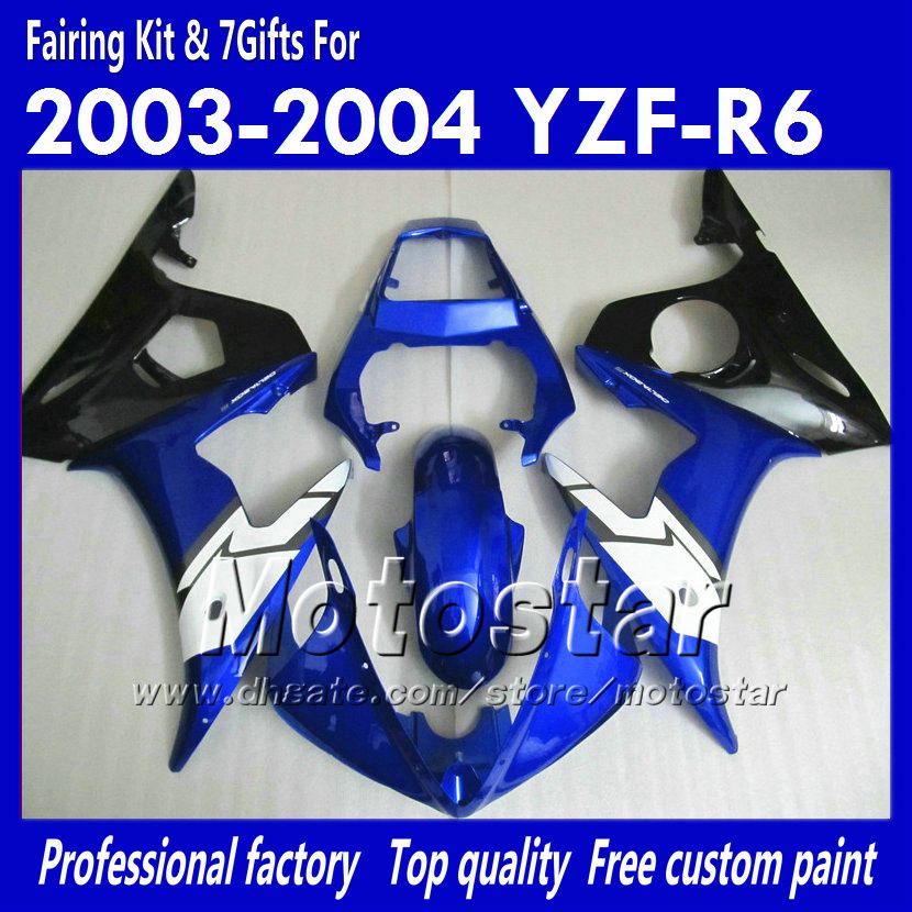 7 geschenken kuip kit voor YAMAHA 2003 2004 YZF-R6 03 04 YZFR6 YZF R6 YZF600 glanzend blauw zwart stroomlijnkappen carrosserie OO34