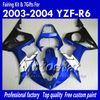ヤマハ2003年のギフトフェアリングキット2004 YZF-R6 03 04 YZFR6 YZF R6 YZF600光沢のある青い黒いフェアリングボディワークOO34
