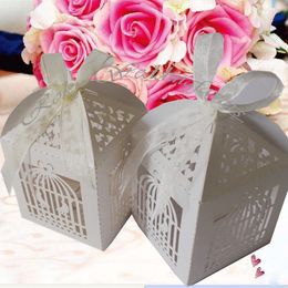 Free Shipping!100pcs/lot!Mix Colors Romantic Love Birds with Cage Style Laser Cut Boxes Wedding Favors Party Gift Holder Sweet Package Ideas