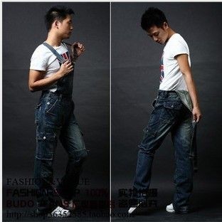 

Free shipping new men's denim overalls denim overalls trousers suspenders, large code Siamese s, jeans -136, Blue