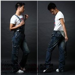 Free shipping new men's denim overalls denim overalls trousers suspenders, large code Siamese s, jeans -136