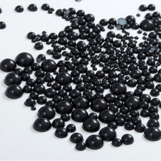 1000 pièces taille mixte 2-10mm couleur noire Flatback demi-perles rondes pour artisanat téléphone portable bricolage