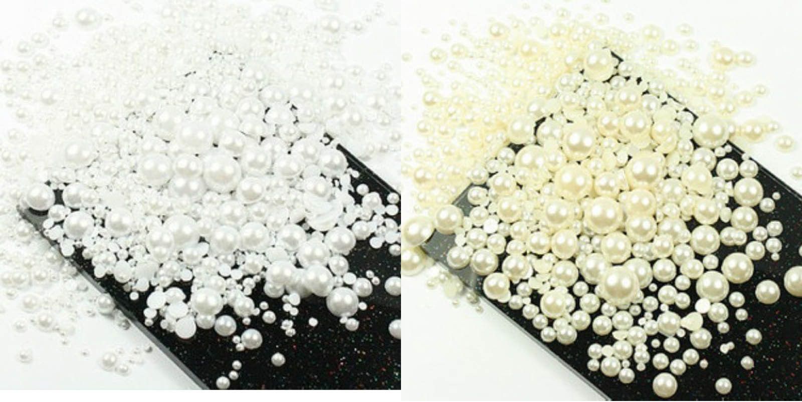 1000 sztuk Rozmiar mieszany 2-10mm Kolor Ivory Flatback Połowa Okrągłe Perły Dla Craft Telefon komórkowy DIY