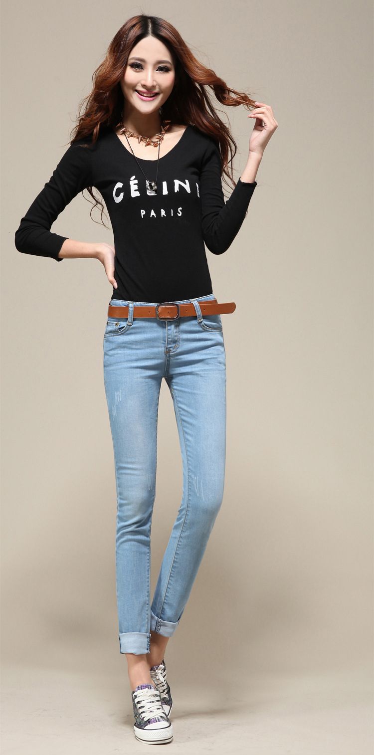 Compra Caliente De La Manera De La Señora Atractiva Jean Jean De Las Mujeres  Flacas Mezclilla Delgada Capris Pantalones Vaqueros Baratos Para Las Mujeres  Del Dril De Algodón Largos Pantalones Vaqueros Pantalones