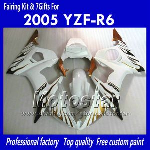 7 presentes carenagem de carroceria personalizada para yamaha 2005 yzf-r6 05 yzfr6 05 yzf r6 yzf600 chama marrom em abs branco carenagem pp7