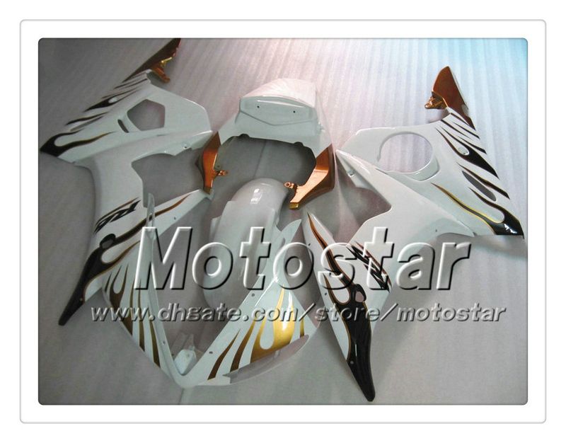 7 Geschenken custom carrosserie stroomlijnkappen voor YAMAHA 2005 YZF-R6 05 YZFR6 05 YZF R6 YZF600 bruine vlam in wit ABS Kuip PP7