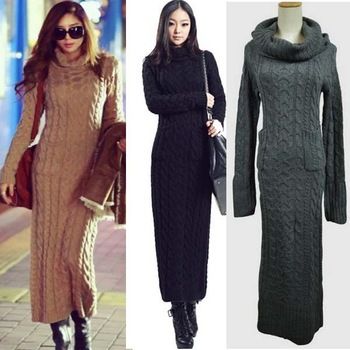 2019 Women New Arrival Maxi Turtleneck Full Length Hemp Flower Knitted Casual Long Sleeve Sweater Dress For Lady A022 From Ycbh 55 83 Dhgate Com