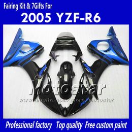 Custom body work fairings for YAMAHA 2005 YZF-R6 05 YZFR6 05 YZF R6 YZF600 blue flame in glossy black ABS Fairing PP19