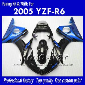 Carenagens de carroceria personalizadas para YAMAHA 2005 YZF-R6 05 YZFR6 05 YZF R6 YZF600 chama azul em preto brilhante ABS Carenagem PP19