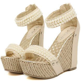 Pearl Sandals Wedding Shoes Wedge Shoes 