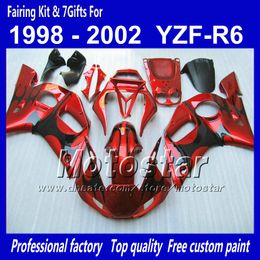 Fairing bodykit for YAMAHA YZF-R6 1998 2001 2002 YZFR6 YZF R6 YZF600 black flame in glossy red fairings set with 7 gifts PP90