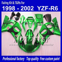 fairing body kit for yamaha yzfr6 1998 2002 yzfr6 yzf r6 yzf600 black flame in glossy green fairings set with 7 gifts pp92