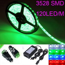 LED Ribbon blue white red warm LED Strip Light 5m 3528 SMD Flexible Waterproof 120LED/M With connector with 12 4A power supply by DHL ship