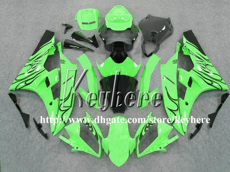 7 regali gratuiti Kit carenatura corsa personalizzata YAMAHA YZFR6 2006 2007 YZF R6 YZF600R 06 07 carenature g4m fiamme nere in carrozzeria moto verde