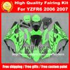 Gratis 7 gåvor Custom Race Fairing Kit för Yamaha YZFR6 2006 2007 YZF R6 YZF600R 06 07 Fairings G4M Black Flames i grönt motorcykel karosseri