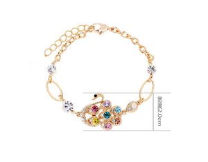 New Fashion Golden Metal Colorful rhinestone swan bracelet adjustable
