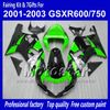 Body work fairings for SUZUKI GSXR 600 750 K1 2001 2002 2003 GSXR600 GSXR750 01 02 03 R600 R750 glossy black green fairing