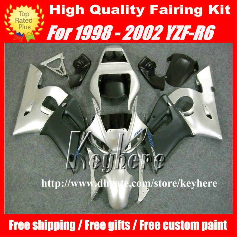 Kit de carénage gratuit 7 cadeaux pour YAMAHA YZFR6 1998 1999 2000 2001 2002 YZF600R YZF R6 98 99 00 01 02 carénages G8n noir argent pièces de moto