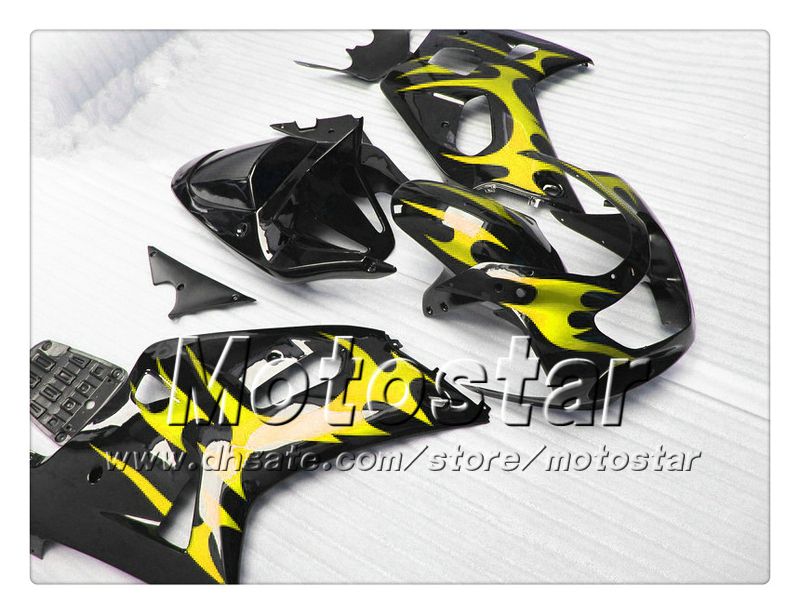 Carénage de carrosserie pour SUZUKI GSXR 600 750 K1 2001 2002 2003 GSXR600 GSXR750 01 03 R600 R750 flamme en noir carénage ABS