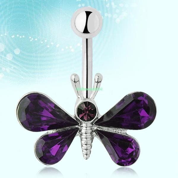 2019 ES1041 Rhinestone Butterfly Barbell Bar Belly Navel ...