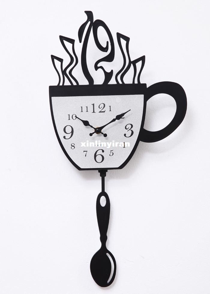 Coffee Time Wall Clock Swing Spoon Quartz Fashion Time Unique Bar Restaurant Kitchen Wall Decor ...