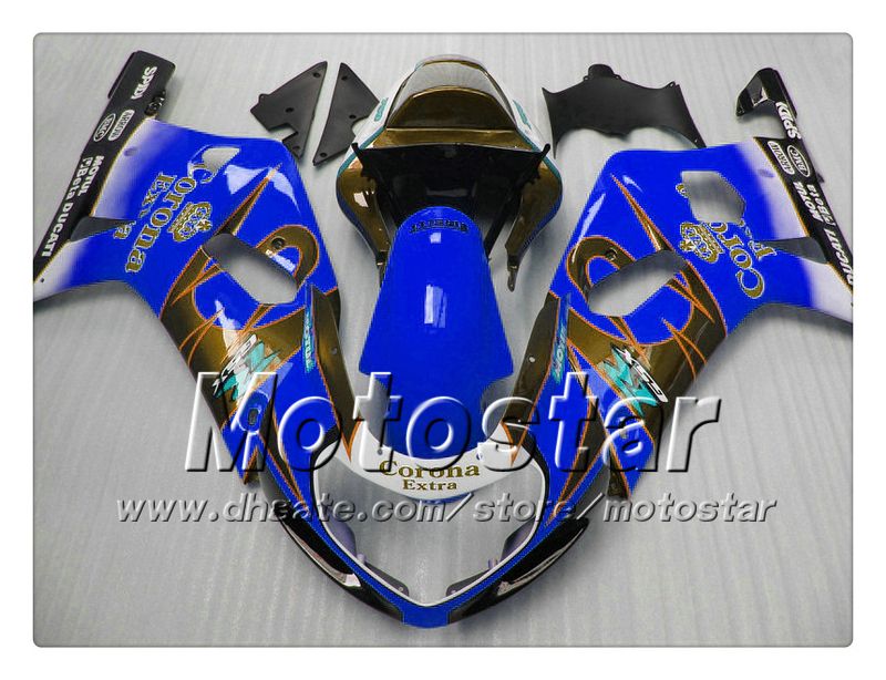 Bodywork Fairings för Suzuki GSXR 600 750 K1 2001 2002 2003 GSXR600 GSXR750 01 02 03 R600 R750 Glansig mörkblå Corona Fairing Set RR36