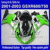 Bodywork Fairings för Suzuki GSXR 600 750 K1 2001 2002 2003 GSXR600 GSXR750 01 02 03 R600 R750 Kroppsfeoking Set RR46
