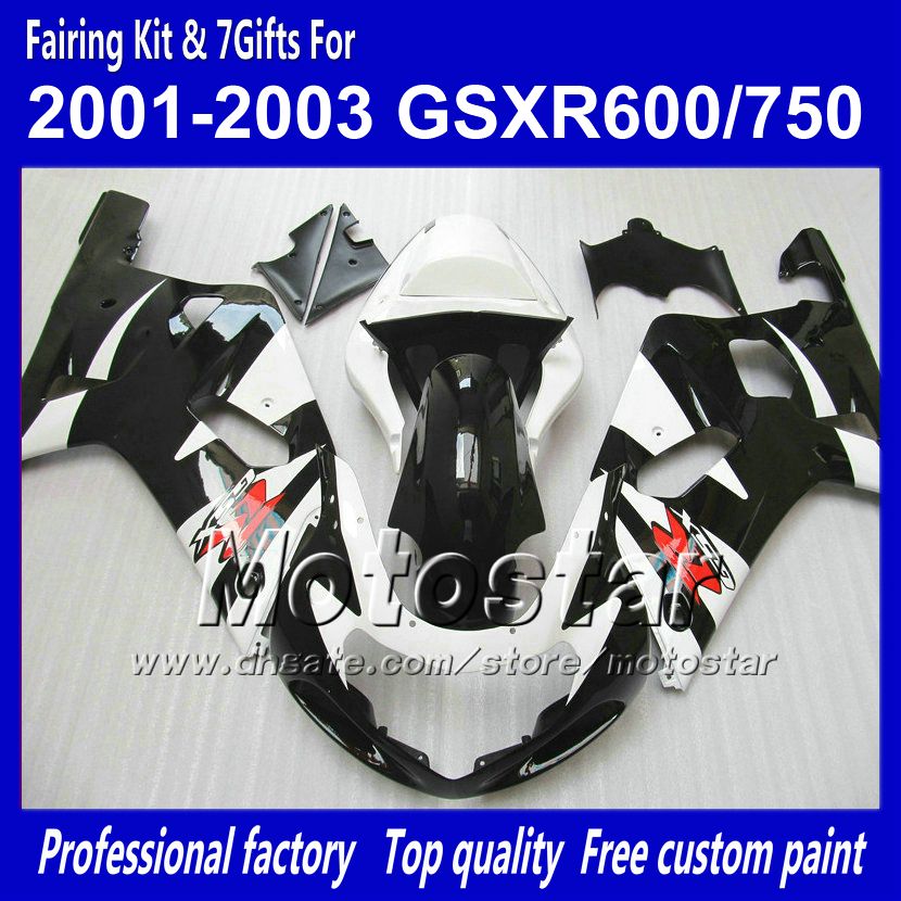 Bodywork fairings for SUZUKI GSXR 600 750 K1 2001 2002 2003 GSXR600 GSXR750 01 02 03 R600 R750 white black fairing set RR47