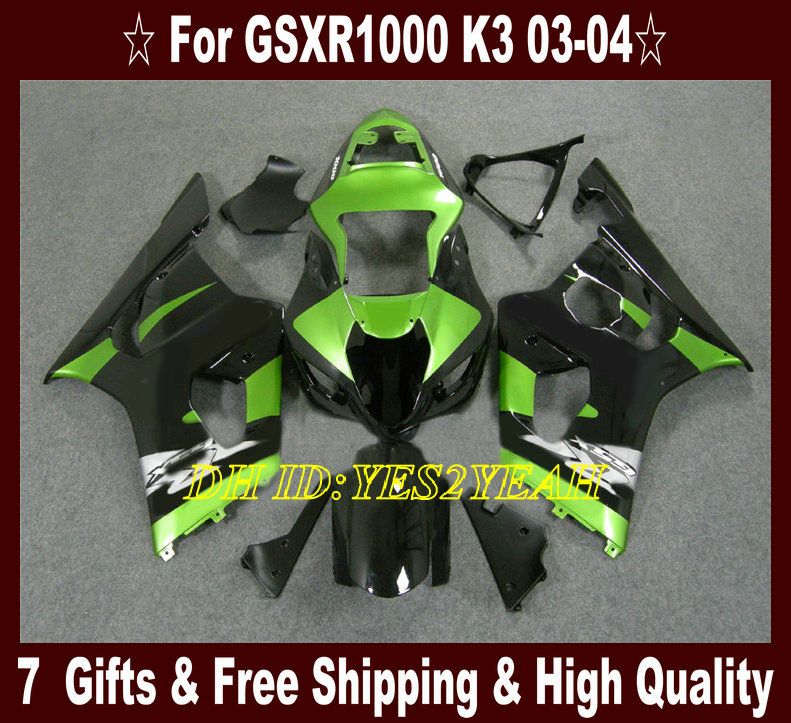 사출 성형기 2003 년형 페어링 차체 2004 SUZUKI GSXR1000 GSX R1000 K3 03 04 GSXR 1000 녹색 검정 정형 외과 용 키트 lk61