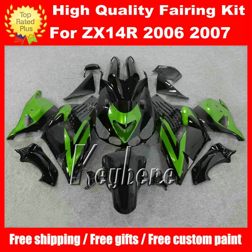 Kit de carenagem gratuito de 7 presentes para a Kawasaki Ninja ZX14R 06 07 08 09 ZX 14R 2006 2007 2008 2009 ZX-14R carenagens G3n carroceria verde preta de alta qualidade