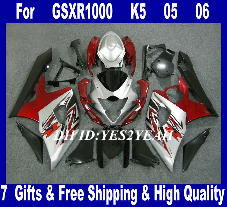 مجموعة حقن Fairings لعام 2005 2006 سوزوكي GSXR1000 GSX R1000 K5 05 06 GSXR 1000 فضي فضي