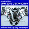 Black West Carrosseriebereiken voor Suzuki GSXR 600 750 K4 2004 2005 GSXR600 GSXR750 04 05 R600 R750 ABS FACKING SS20