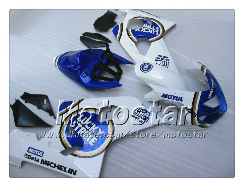 Wróżki Bodykit dla Suzuki GSXR 600 750 K4 2004 2005 GSXR600 GSXR750 04 05 R600 R750 Błyszczący Blue Lucky Strike ABS Fairing