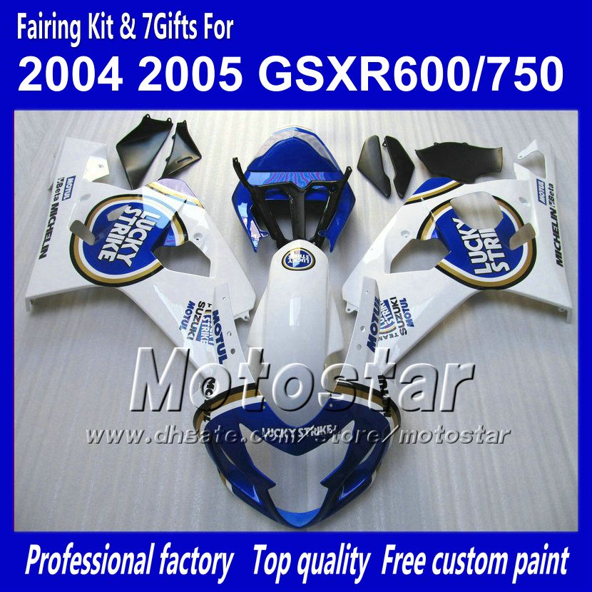 SUZUKI GSXR 용 Fairings bodykit 600 750 K4 2004 2005 GSXR600 GSXR750 04 05 R600 R750 광택있는 파란색 럭키 스트라이크 ABS 페어링