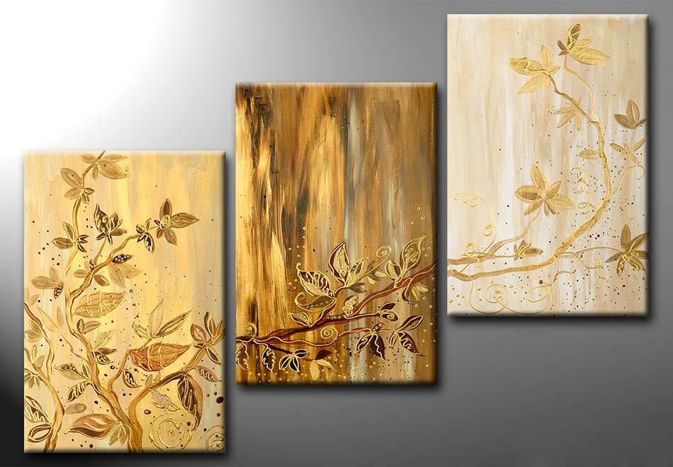 Modern Abstract Wall Art Golden Leaves Artwork For House Decoration Oil