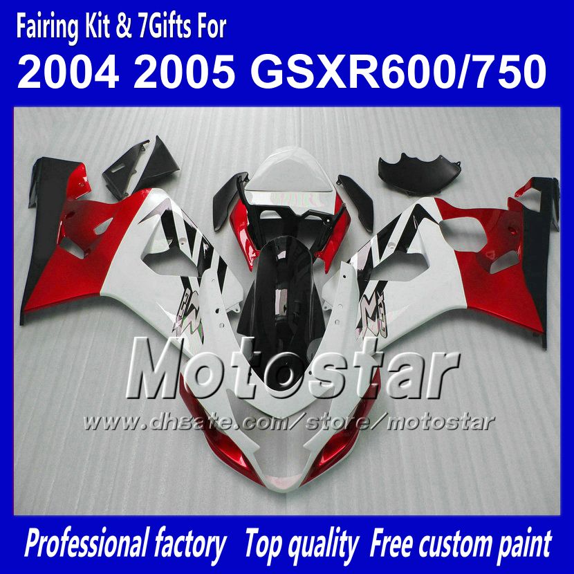 

Bodywork fairings for SUZUKI GSXR 600 750 K4 2004 2005 GSXR600 GSXR750 04 05 R600 R750 gossy red white black ABS fairing, Multi-color
