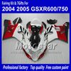 Bodywork Fairings för Suzuki GSXR 600 750 K4 2004 2005 GSXR600 GSXR750 04 05 R600 R750 Gossy Red White Black ABS Fairing