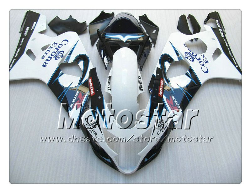 الجهة العمل الجنيات لسوزوكي GSXR 600 750 K4 2004 2005 GSXR600 GSXR750 04 05 R600 R750 لامعة أبيض أزرق كورونا مجموعة