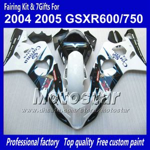 Fairings de trabalho corporal para Suzuki GSXR 600 750 K4 2004 2005 GSXR600 GSXR750 04 05 R600 R750 Lustroso Branco Blue Blue Corona Conjunto