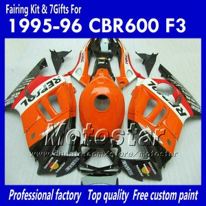 7 carenagens presentes para HONDA CBR600F3 95 96 CBR600 F3 1995 1996 CBR 600 F3 95 96 kit de carenagens cusom laranja brilhante TT86