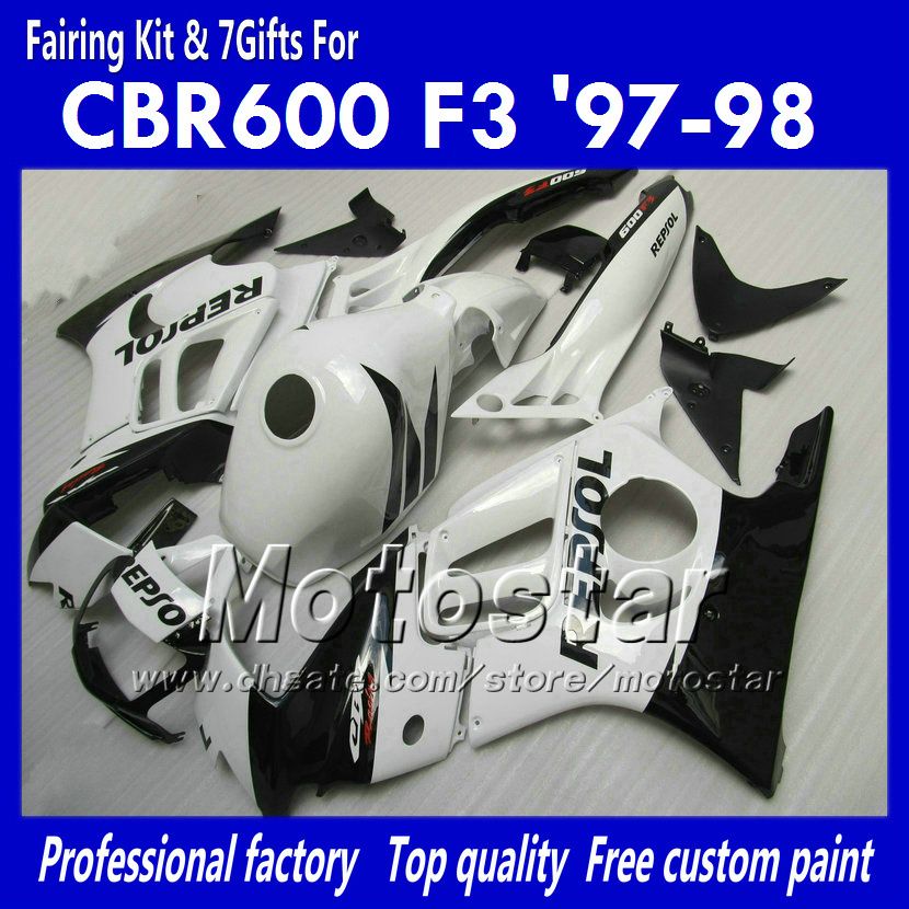 Fairing Bodykit لـ Honda CBR600 F3 97 98 CBR 600 F3 1997 1998 CBR 600F3 97 98 Glossy White Black Repsol Faerming Fairings